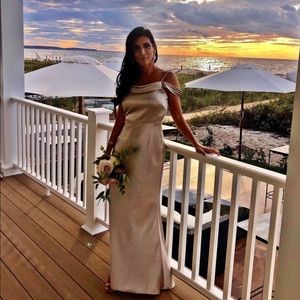 Jenny Yoo Serena satin dress in latte